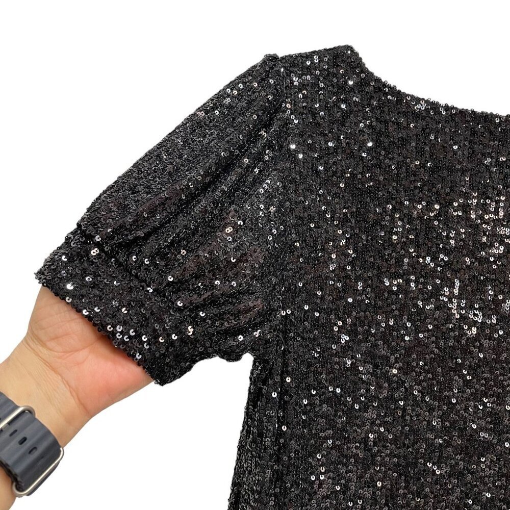 Cable & Gauge Black Sequined Beaded Short Sleeve Lined Dress Size L NWT New - Picture 4 of 12